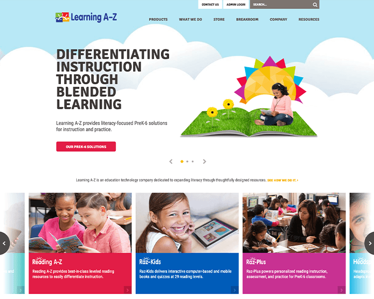 home page of the rebranded Learning A-Z website